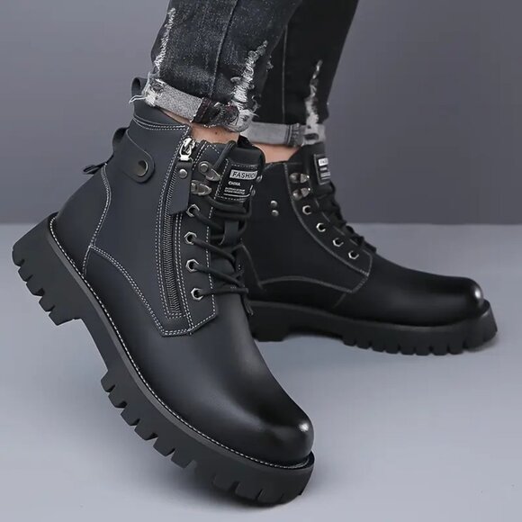 Men's US 6.5-11.5 Black Hiking Boots Lace Up Side‎ Zipper Ankle Casual Shoes - Picture 10 of 11